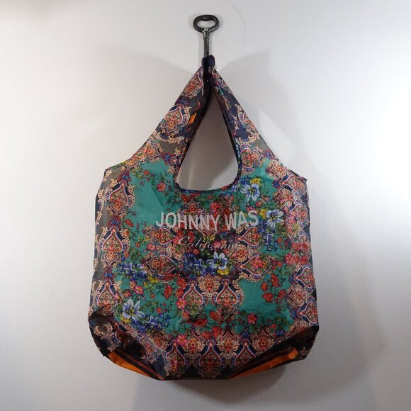 Johnny Was Reusable Nylon Shopping Bag Tote Green Gray - Picture 1 of 5